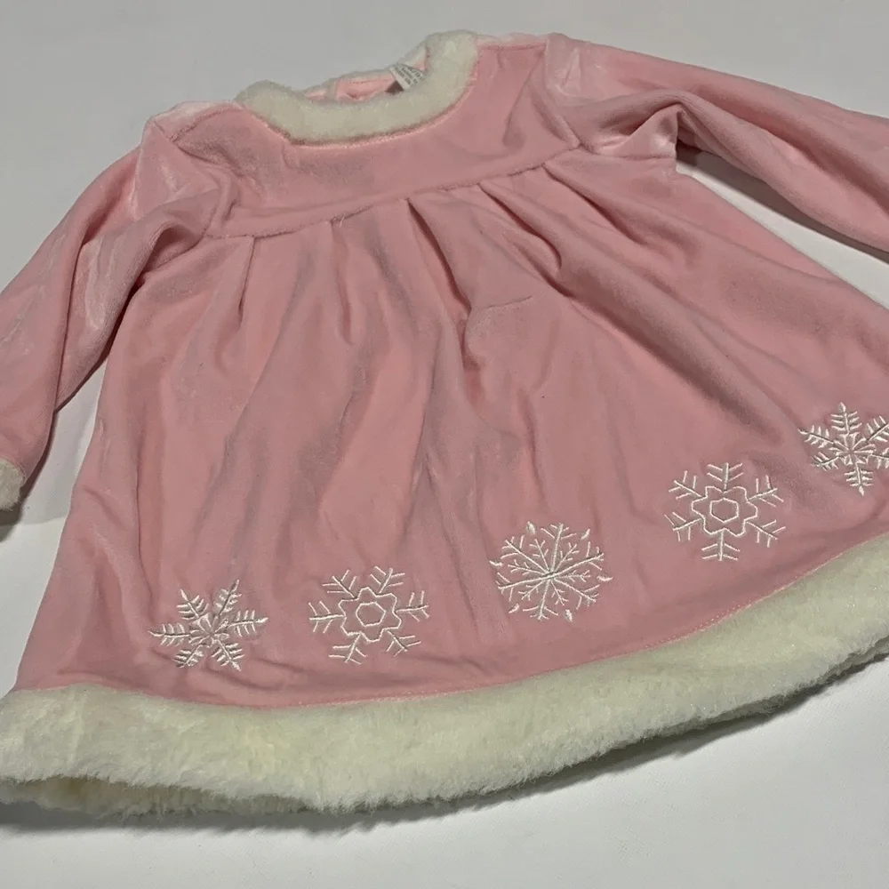 Pink Dress with Snowflake Design Faux Fur Dress Velvet 6-9 months‎ 4267